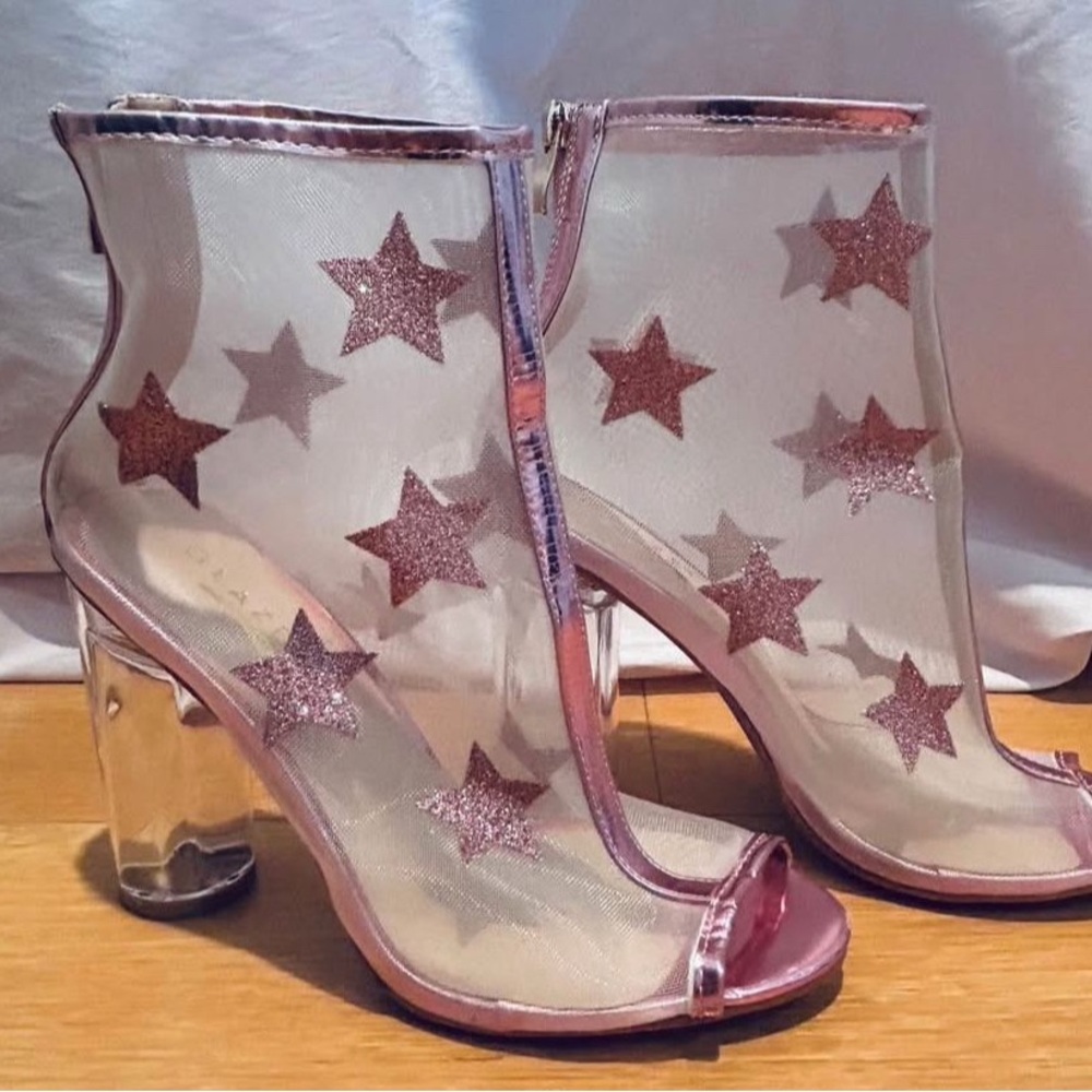 GLAZE Pink Star Mesh Ankle Boots